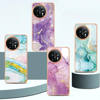 For OnePlus 11 IMD Marble Pattern IMD Phone Case Electroplating Frame Anti-scratch Soft TPU Cover