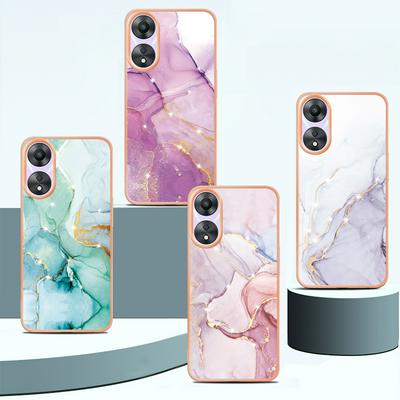 For Oppo A78 IMD Marble Pattern IMD Phone Case Electroplating Frame Anti-scratch Soft TPU Cover
