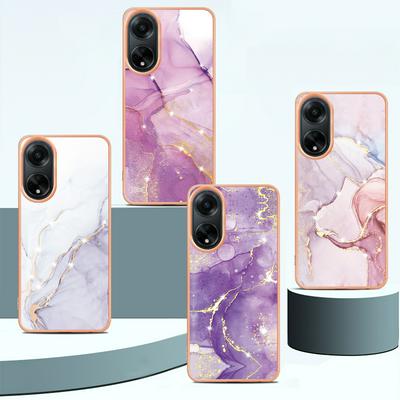 For Oppo A98 IMD Marble Pattern IMD Phone Case Electroplating Frame Anti-scratch Soft TPU Cover