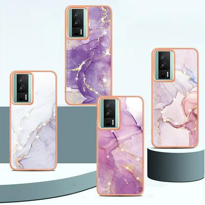 For Xiaomi Redmi K60 IMD Marble Pattern IMD Phone Case Electroplating Frame Anti-scratch Soft TPU Cover