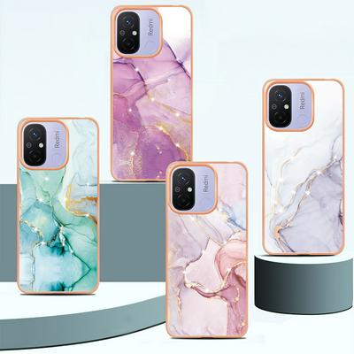 For Xiaomi Redmi  12C IMD Marble Pattern IMD Phone Case Electroplating Frame Anti-scratch Soft TPU Cover