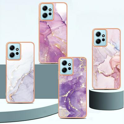 For Xiaomi Redmi Note 12 4G IMD Marble Pattern IMD Phone Case Electroplating Frame Anti-scratch Soft TPU Cover