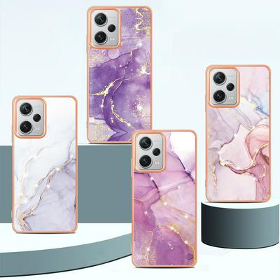For Xiaomi Redmi Note 12 Pro Plus IMD Marble Pattern IMD Phone Case Electroplating Frame Anti-scratch Soft TPU Cover