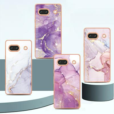 For Google Pixel 7A IMD Marble Pattern IMD Phone Case Electroplating Frame Anti-scratch Soft TPU Cover