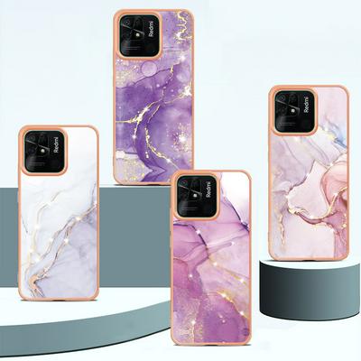 For Xiaomi Redmi 10C IMD Marble Pattern IMD Phone Case Electroplating Frame Anti-scratch Soft TPU Cover