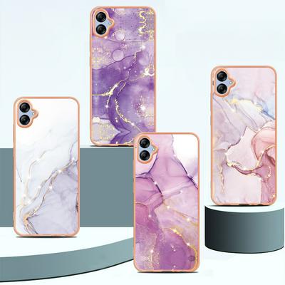 For Samsung Galaxy A04E IMD Marble Pattern IMD Phone Case Electroplating Frame Anti-scratch Soft TPU Cover