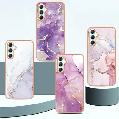 For Samsung Galaxy A24 IMD Marble Pattern IMD Phone Case Electroplating Frame Anti-scratch Soft TPU Cover
