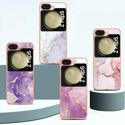 For Samsung Galaxy Z Flip 5 IMD Marble Pattern IMD Phone Case Electroplating Frame Anti-scratch Soft TPU Cover