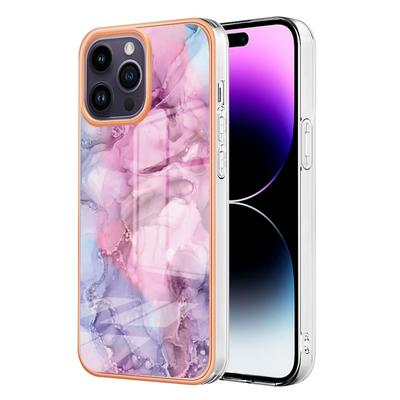 For iPhone 15 Pro IMD Marble Pattern Electroplated Phone Case IMD 2.0mm TPU Skin Anti-Scratch Cover