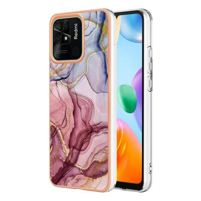 For Xiaomi Redmi 10C IMD Marble Pattern Electroplated Phone Case IMD 2.0mm TPU Skin Anti-Scratch Cover