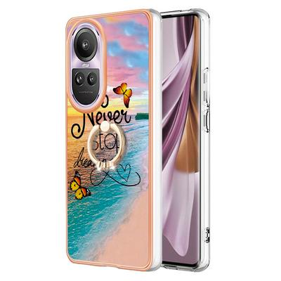 For Oppo Reno 10 Pro 5G IMD Series-6 Ring Kickstand Feature Anti-wear Electroplated Frame TPU Case IMD Protective Back Cover