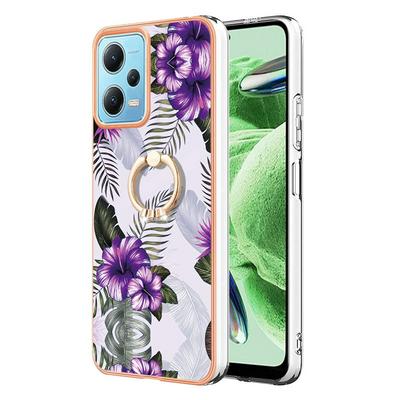 For Xiaomi Poco X5 5G IMD Series-6 Ring Kickstand Feature Anti-wear Electroplated Frame TPU Case IMD Protective Back Cover
