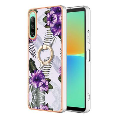 For Sony Xperia 10 IV IMD Series-6 Ring Kickstand Feature Anti-wear Electroplated Frame TPU Case IMD Protective Back Cover