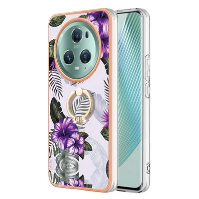 For Honor Magic 5 Pro IMD Series-6 Ring Kickstand Feature Anti-wear Electroplated Frame TPU Case IMD Protective Back Cover