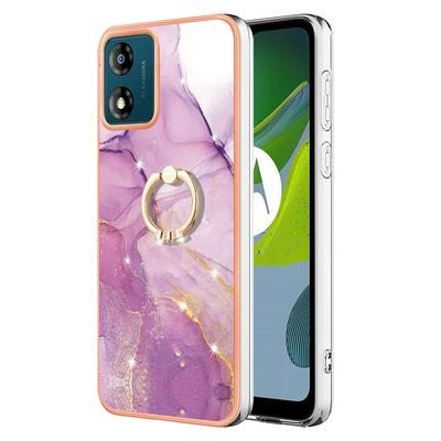 For Motorola Moto E13 YB IMD Series Marble Pattern Electroplating Case Ring Grip Kickstand Soft TPU IMD Phone Cover