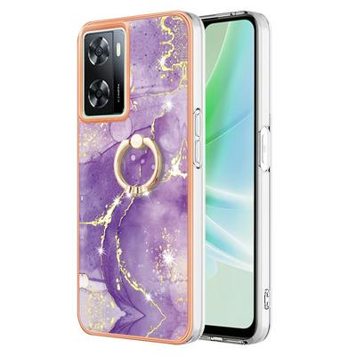 For OnePlus Nord N300 YB IMD Series Marble Pattern Electroplating Case Ring Grip Kickstand Soft TPU IMD Phone Cover