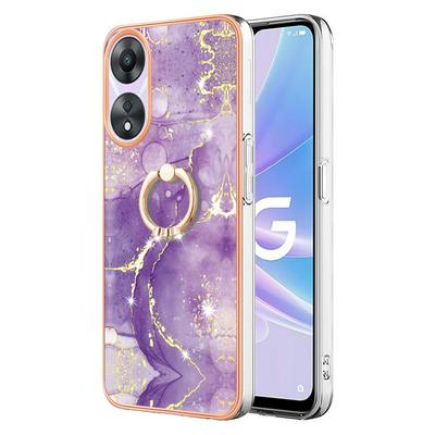 For Oppo A78 YB IMD Series Marble Pattern Electroplating Case Ring Grip Kickstand Soft TPU IMD Phone Cover
