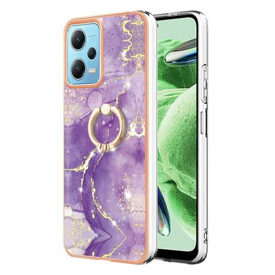 For Xiaomi Redmi Note 12 Pro 5G YB IMD Series Marble Pattern Electroplating Case Ring Grip Kickstand Soft TPU IMD Phone Cover