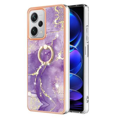 For Xiaomi Redmi Note 12 Pro Plus YB IMD Series Marble Pattern Electroplating Case Ring Grip Kickstand Soft TPU IMD Phone Cover