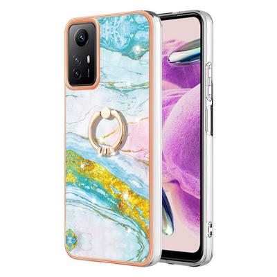 For Xiaomi Redmi Note 12S YB IMD Series Marble Pattern Electroplating Case Ring Grip Kickstand Soft TPU IMD Phone Cover