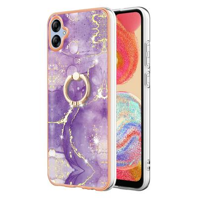 For Samsung Galaxy A04E YB IMD Series Marble Pattern Electroplating Case Ring Grip Kickstand Soft TPU IMD Phone Cover