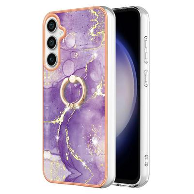 For Samsung Galaxy S23 FE YB IMD Series Marble Pattern Electroplating Case Ring Grip Kickstand Soft TPU IMD Phone Cover