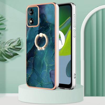 For Motorola Moto E13 YB IMD Series Marble Pattern Electroplating Case Ring Grip Kickstand Soft TPU IMD Phone Cover