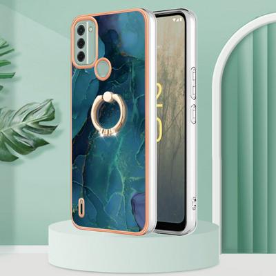 For Nokia C31 YB IMD Series Marble Pattern Electroplating Case Ring Grip Kickstand Soft TPU IMD Phone Cover