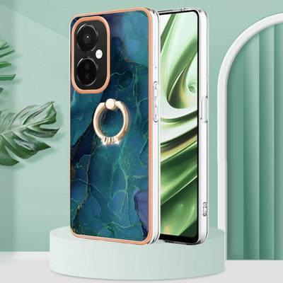 For OnePlus Nord CE3 YB IMD Series Marble Pattern Electroplating Case Ring Grip Kickstand Soft TPU IMD Phone Cover