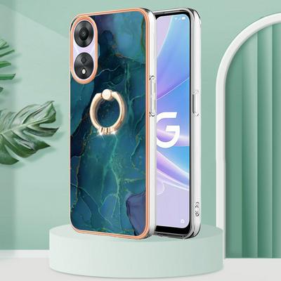 For Oppo A78 YB IMD Series Marble Pattern Electroplating Case Ring Grip Kickstand Soft TPU IMD Phone Cover