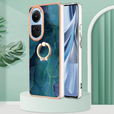 For Oppo Reno 10 5G YB IMD Series Marble Pattern Electroplating Case Ring Grip Kickstand Soft TPU IMD Phone Cover