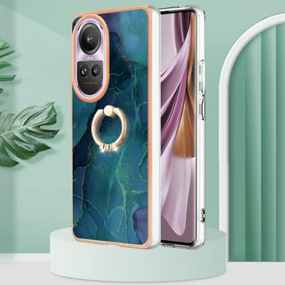 For Oppo Reno 10 Pro 5G YB IMD Series Marble Pattern Electroplating Case Ring Grip Kickstand Soft TPU IMD Phone Cover