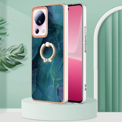 For Xiaomi 13 Lite 5G YB IMD Series Marble Pattern Electroplating Case Ring Grip Kickstand Soft TPU IMD Phone Cover