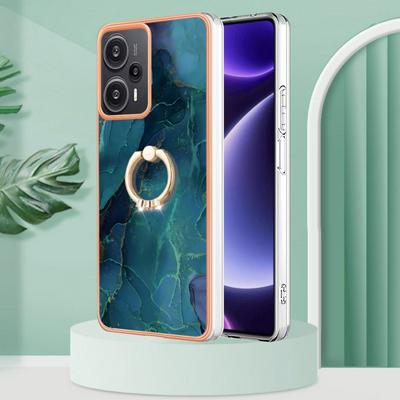 For Xiaomi Poco F5 5G YB IMD Series Marble Pattern Electroplating Case Ring Grip Kickstand Soft TPU IMD Phone Cover