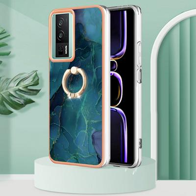For Xiaomi Poco F5 Pro YB IMD Series Marble Pattern Electroplating Case Ring Grip Kickstand Soft TPU IMD Phone Cover