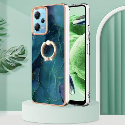 For Xiaomi Poco X5 5G YB IMD Series Marble Pattern Electroplating Case Ring Grip Kickstand Soft TPU IMD Phone Cover