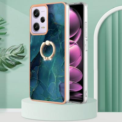 For Xiaomi Redmi Note 12 Pro 5G YB IMD Series Marble Pattern Electroplating Case Ring Grip Kickstand Soft TPU IMD Phone Cover