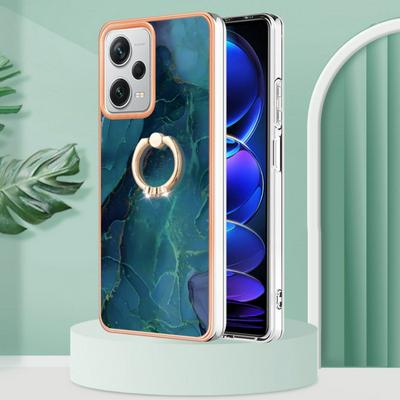 For Xiaomi Redmi Note 12 Pro Plus YB IMD Series Marble Pattern Electroplating Case Ring Grip Kickstand Soft TPU IMD Phone Cover