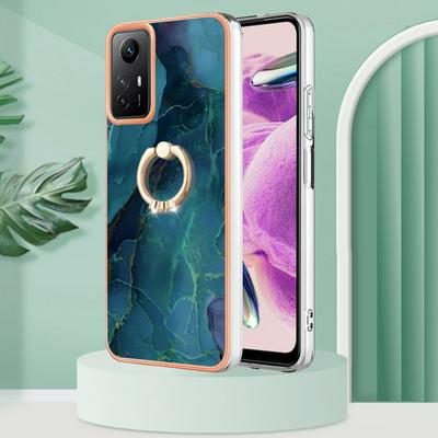 For Xiaomi Redmi Note 12S 4G YB IMD Series Marble Pattern Electroplating Case Ring Grip Kickstand Soft TPU IMD Phone Cover