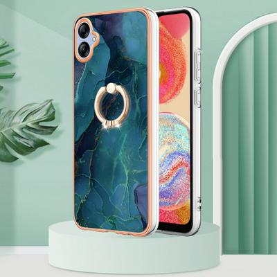 For Samsung Galaxy A04E YB IMD Series Marble Pattern Electroplating Case Ring Grip Kickstand Soft TPU IMD Phone Cover
