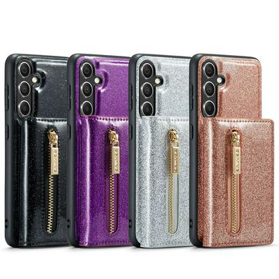 DG.MING M3 Series Magnetic Phone Cover For Samsung Galaxy S23 FE Anti-drop 2-in-1 Detachable Glittery Zippered Wallet Phone Case Kickstand