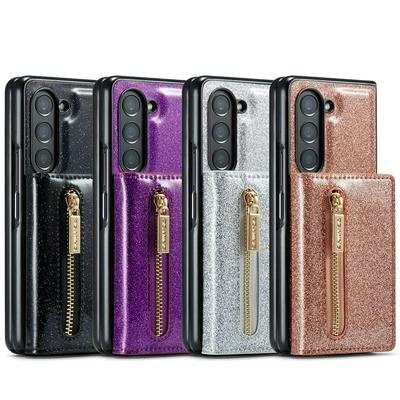 DG.MING M3 Series Magnetic Phone Cover For Samsung Galaxy Z Fold5 Anti-drop 2-in-1 Detachable Glittery Zippered Wallet Phone Case Kickstand