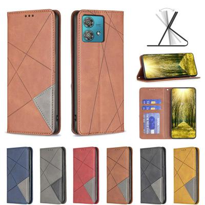 For Motorola Moto Edge 40 Neo Stitching Rhombus Pattern Folio Flip PU Leather Wallet Phone Case