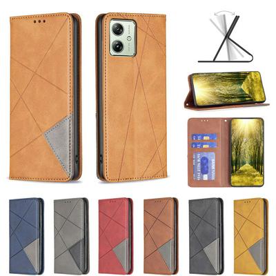 For Motorola Moto G54 5G Stitching Rhombus Pattern Folio Flip PU Leather Wallet Phone Case