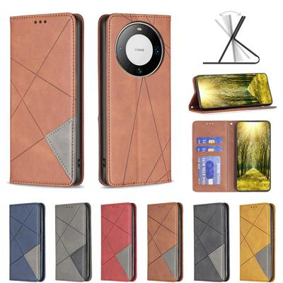 For Huawei Mate 60 Pro Plus Stitching Rhombus Pattern Folio Flip PU Leather Wallet Phone Case