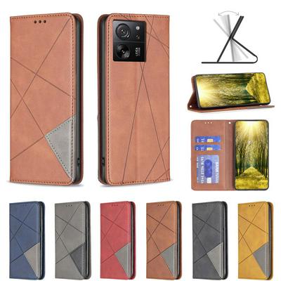 For Xiaomi Redmi K60 Ultra Stitching Rhombus Pattern Folio Flip PU Leather Wallet Phone Case