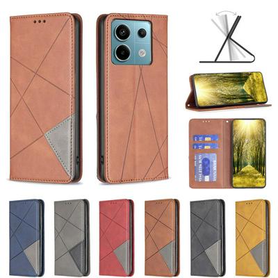 For Xiaomi Redmi Note 13 Pro Stitching Rhombus Pattern Folio Flip PU Leather Wallet Phone Case