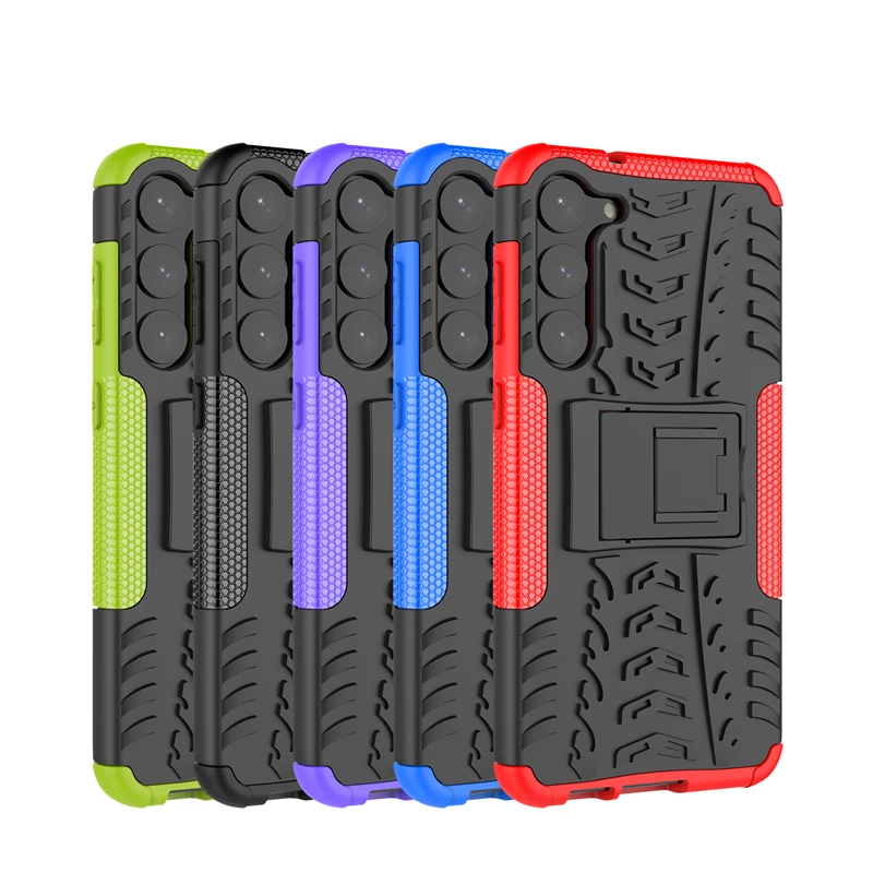 Military Grade Armor Heavy Duty PC + PU Hybrid Impact Tire Model Kickstand Dual Layer Protection Cover for Samsung Galaxy S23