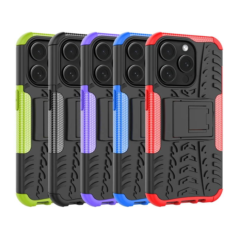 Military Grade Armor Heavy Duty PC + PU Hybrid Impact Tire Model Kickstand Dual Layer Protection Cover for iPhone 14 Pro Max