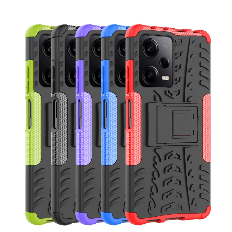 Military Grade Armor Heavy Duty PC + PU Hybrid Impact Tire Model Kickstand Dual Layer Protection Cover for Xiaomi Redmi Note 12 Pro 5G